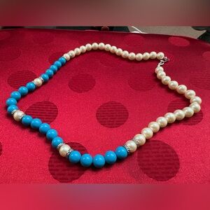 Elegant Pearl and Turquoise Necklace